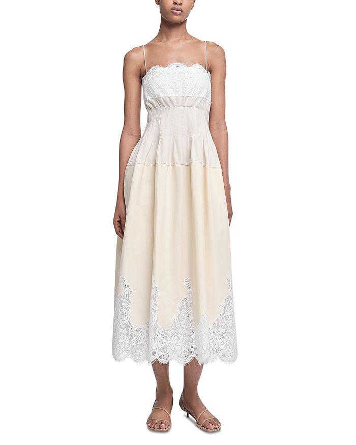 SIMKHAI Lilianna Lace Trim Midi Dress