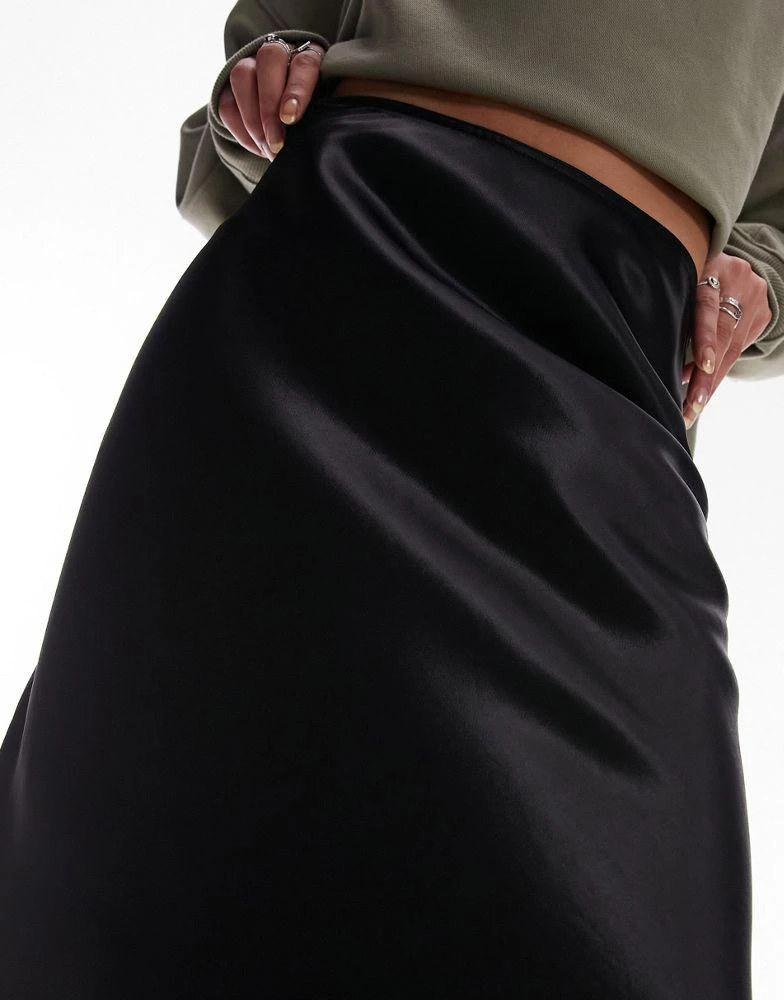 Topshop Topshop satin bias midi skirt in black 2