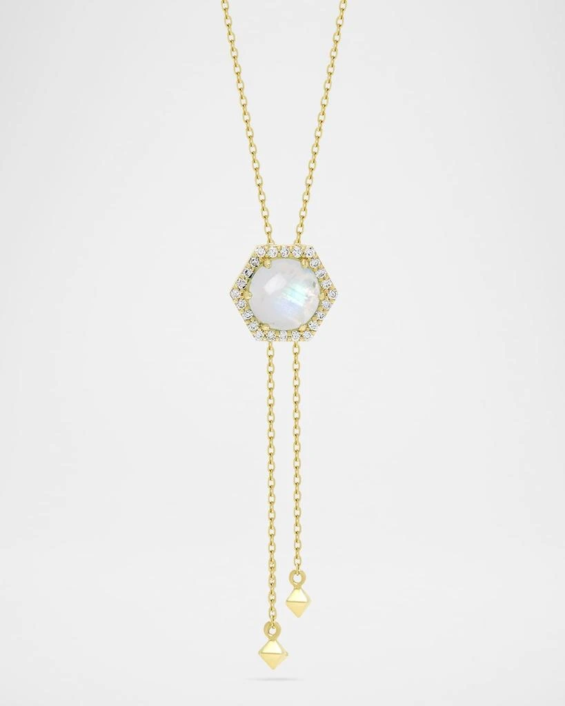 Stevie Wren Honeycomb Cabochon Gemstone & Diamond Lariat Necklace in 18K Yellow Gold 1