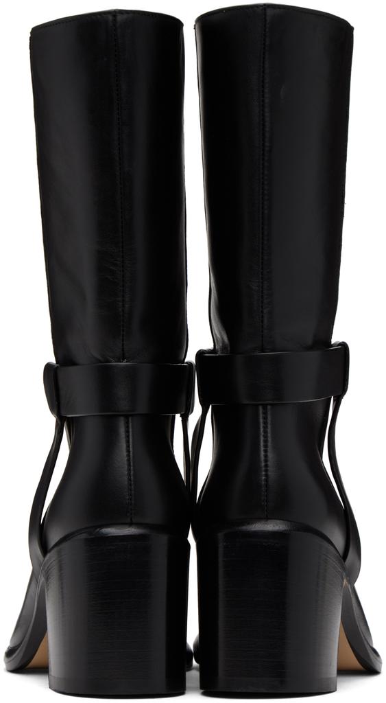 LEGRES Black Square Toe Biker Boots