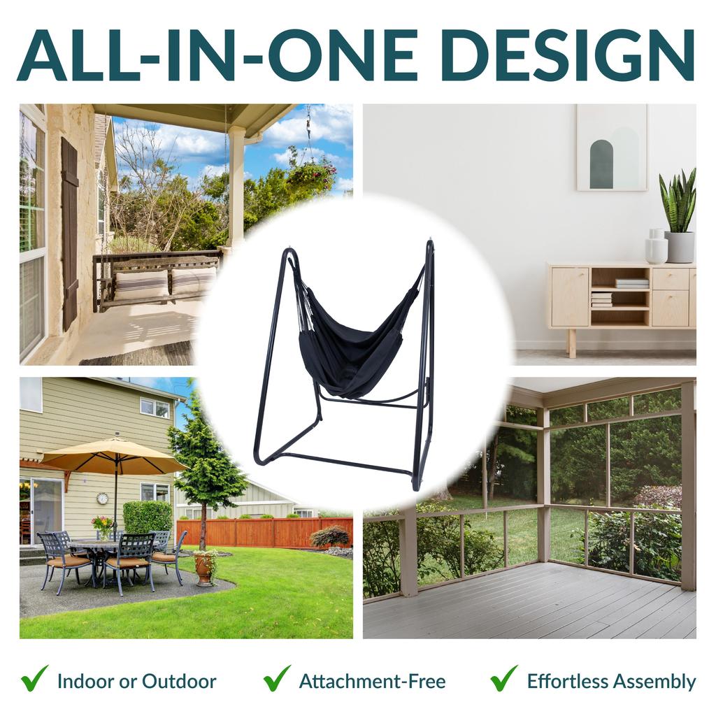 Sunnydaze Indoor or Outdoor Hammock Chair with A-Frame Steel Stand - Anti-Tip Feet for Stability - Black