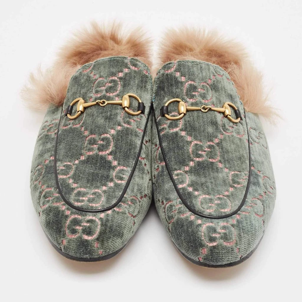 Gucci Gucci Green/Beige Fur and Velvet Princetown Mules Size 42 3