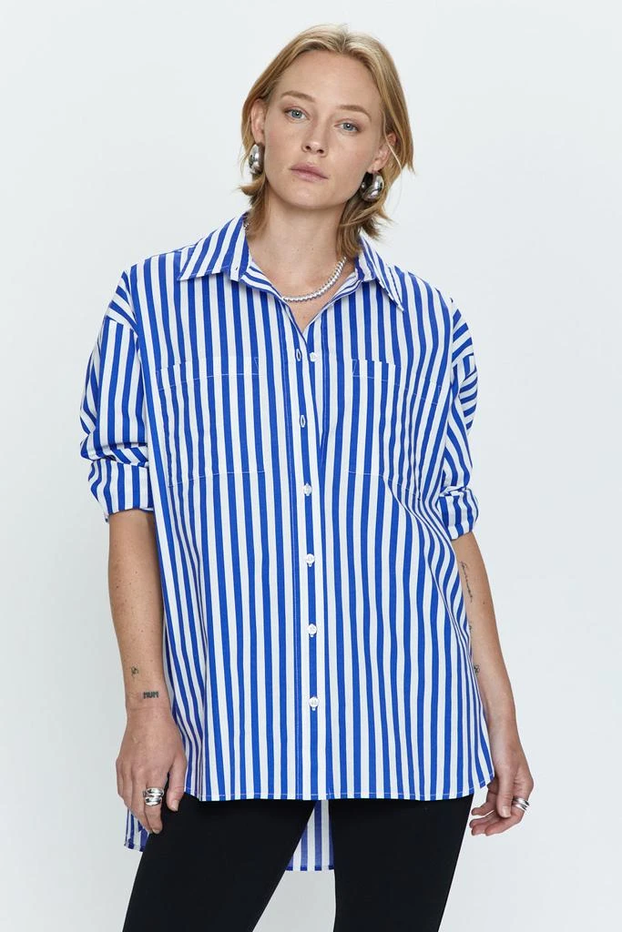 Pistola Denim Rena Button Down Tunic Shirt - Cobalt Stripe 1