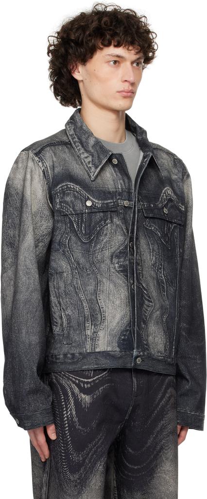 CAMPERLAB Black & Gray Distorted Print Denim Jacket