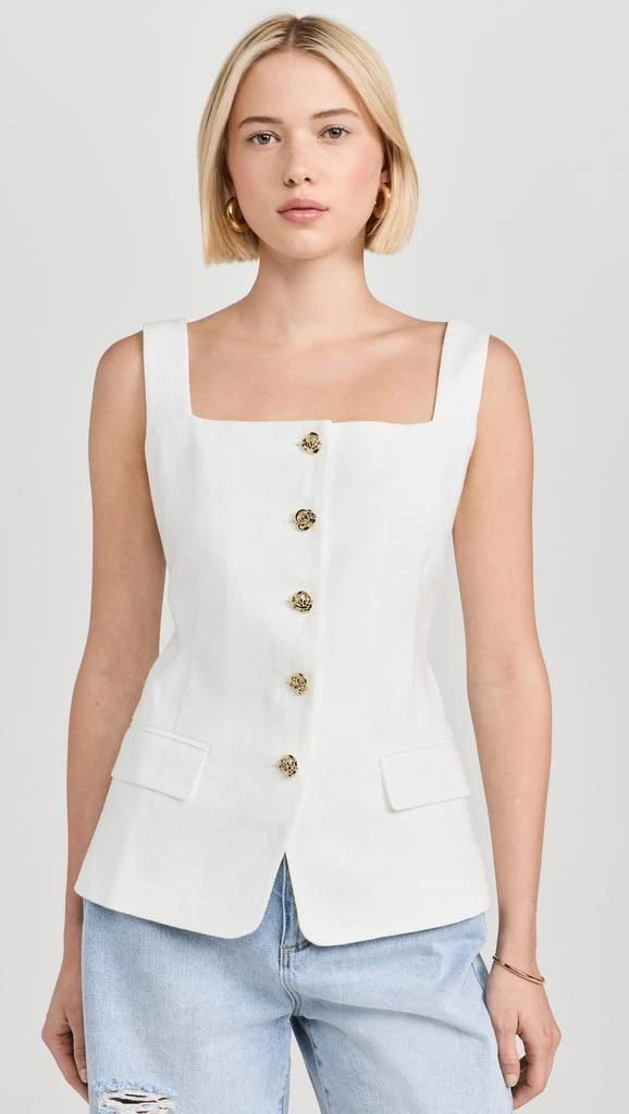 Pixie Market Agatha Gold Button Linen Vest 6