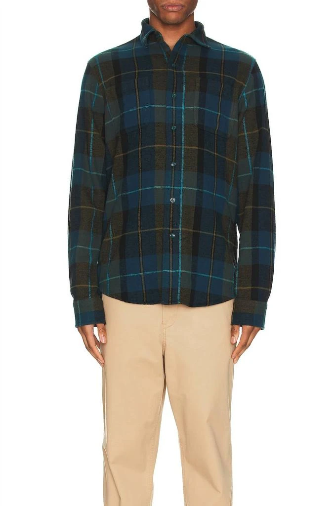 Schott Plaid Cotton Flannel Shirt In Blue/green 3