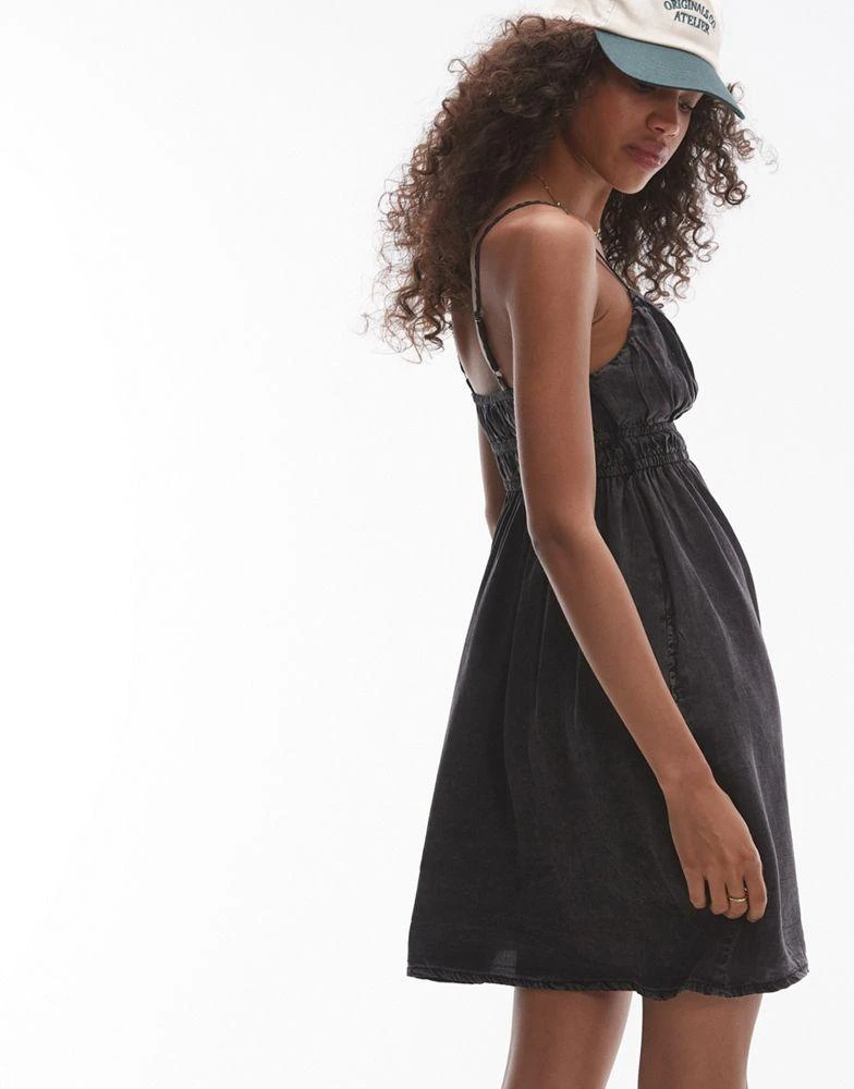 Topshop Topshop acid wash shirred channelled mini dress in grey 4