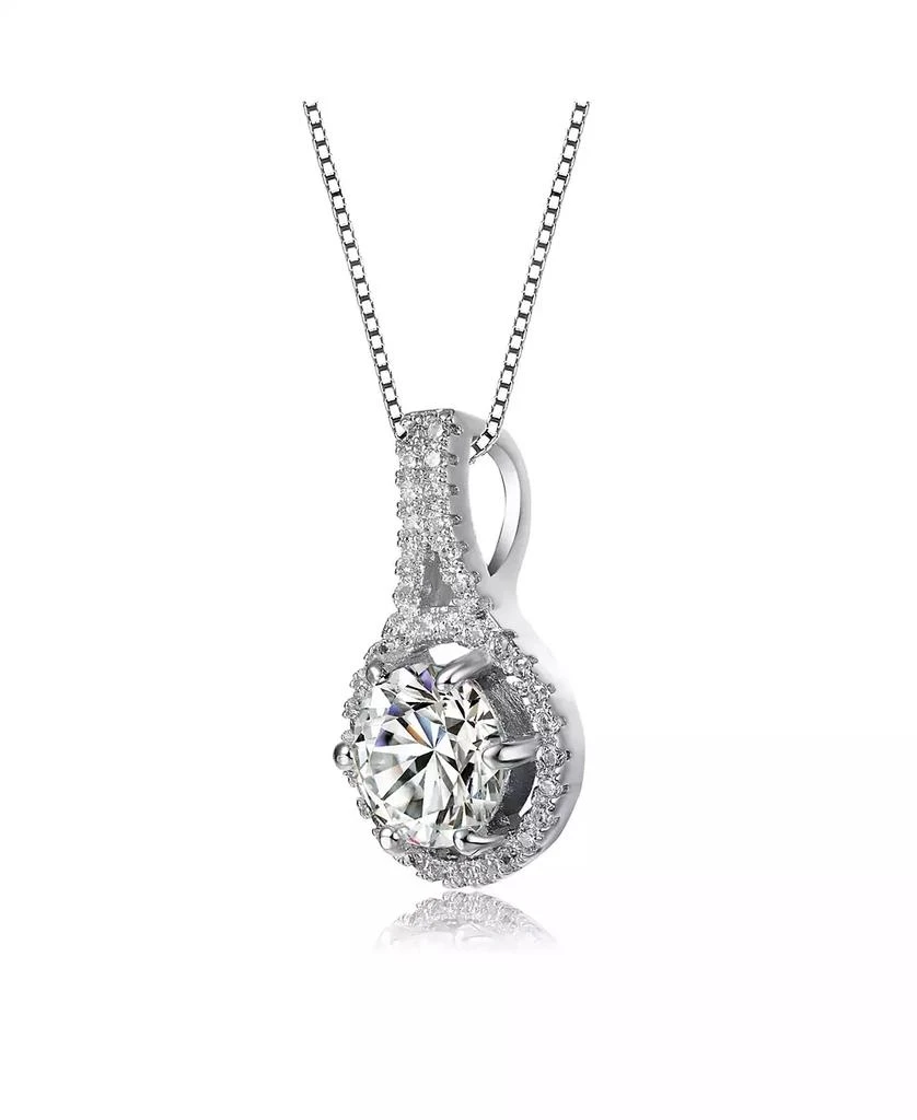 Genevive Sterling Silver with White Gold Plated Round Cubic Zirconia Drop Pendant Necklace 3