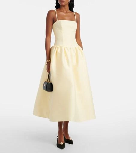 women's plaid midi dress Blackwatch Lurex Clip Dot Smocked Waist Midi Dress Blackwatch / XS / H2472