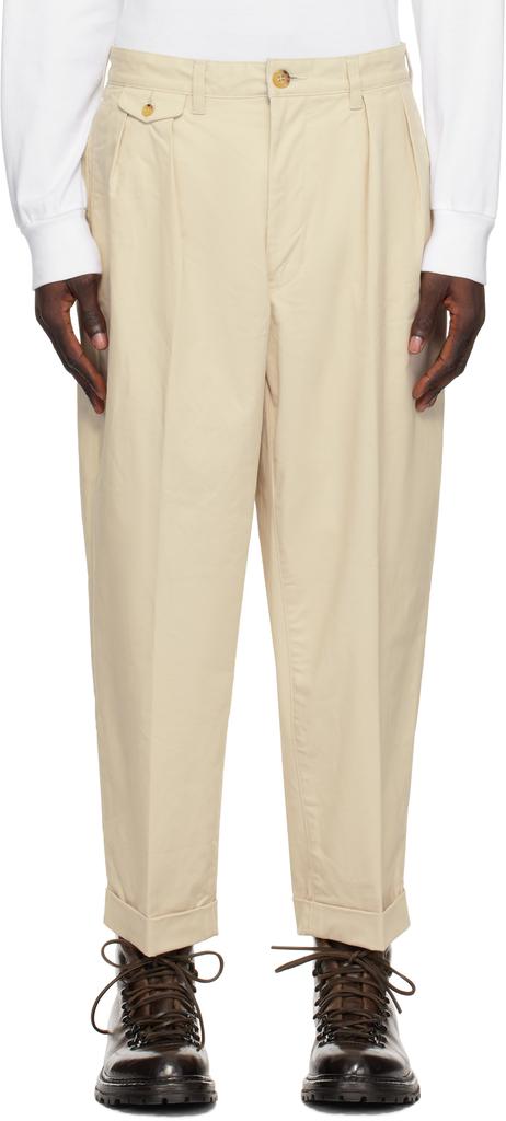 BEAMS PLUS Off-White 2 Pleats Twill Trousers