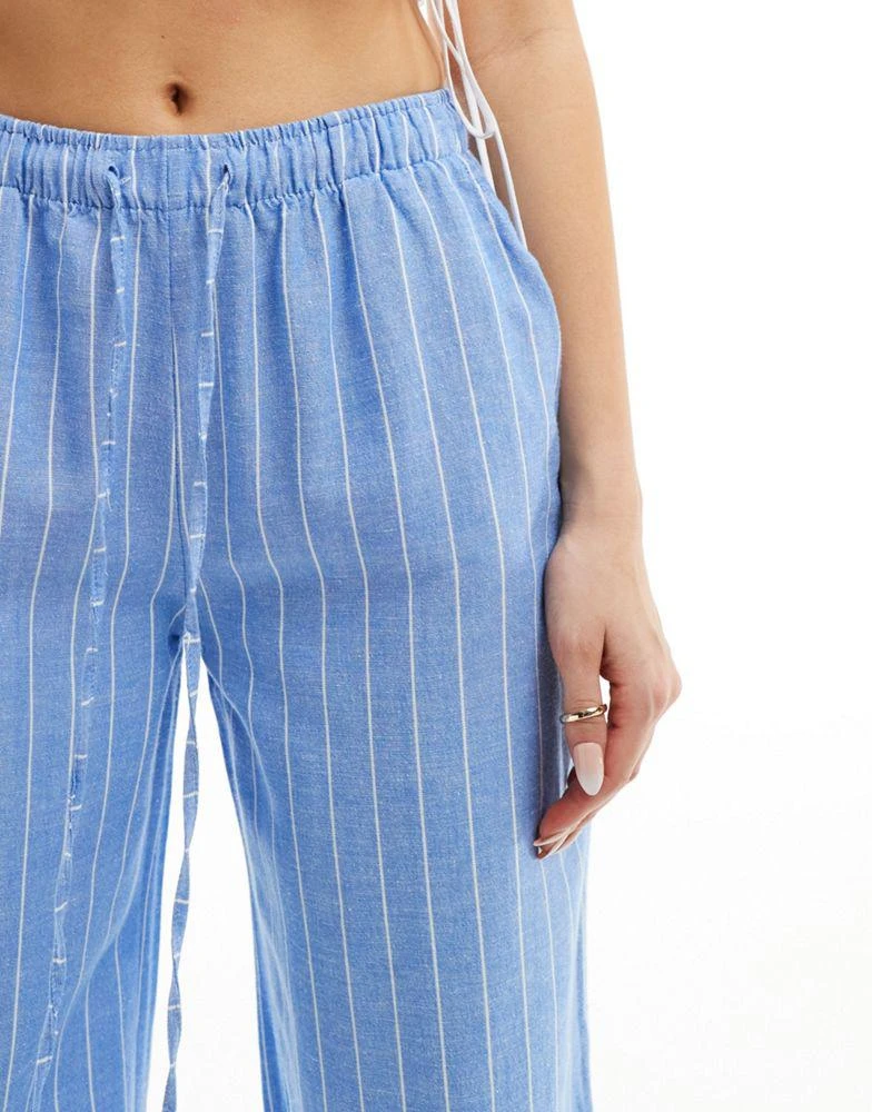 Stradivarius Stradivarius STR rustic pull on trouser in blue pinstripe 5