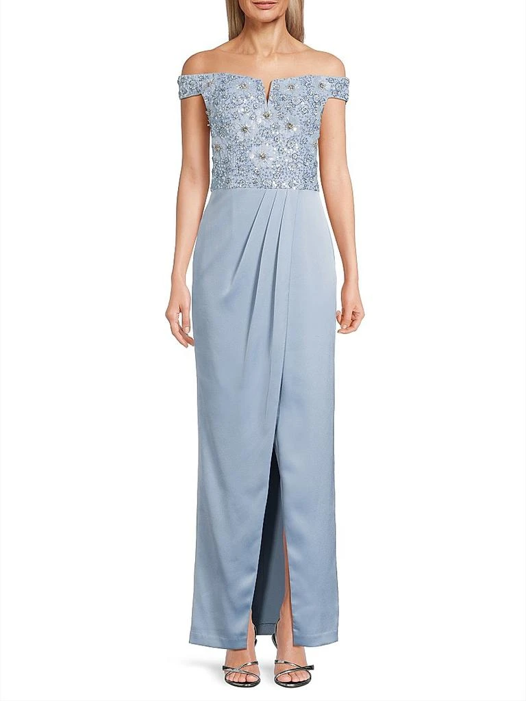 Aidan Mattox Beaded Off-the-Shoulder Column Gown 3