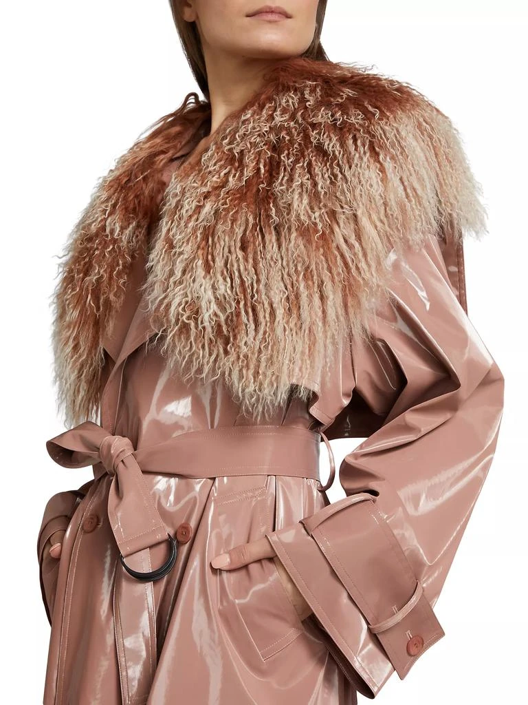 LAPOINTE Vinyl & Shearling Collar Double-Breasted Trench Coat 7