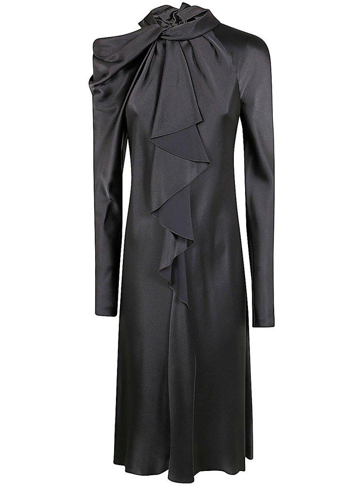 Alberta Ferretti Alberta Ferretti Long Sleeved Draped Satin Midi Dress