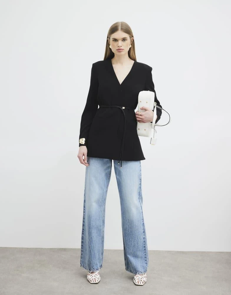 River Island River Island Long sleeve belted blazer in black 3