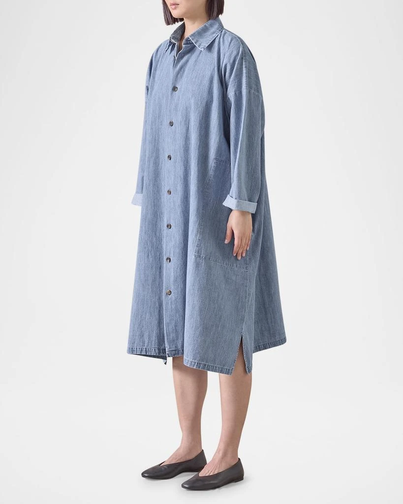Eskandar Denim Wide A-Line Back-Pleat Shirtdress With Collar 2