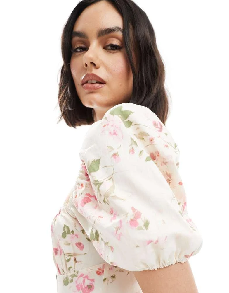 white christmas dresses Floral Midi Dress with V-Neck Puff Sleeves & Empire Waist Floral / 4 main image 0