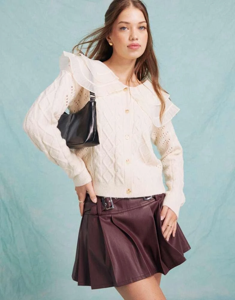 Miss Selfridge Miss Selfridge contrast collar detail cable knit cardigan in cream