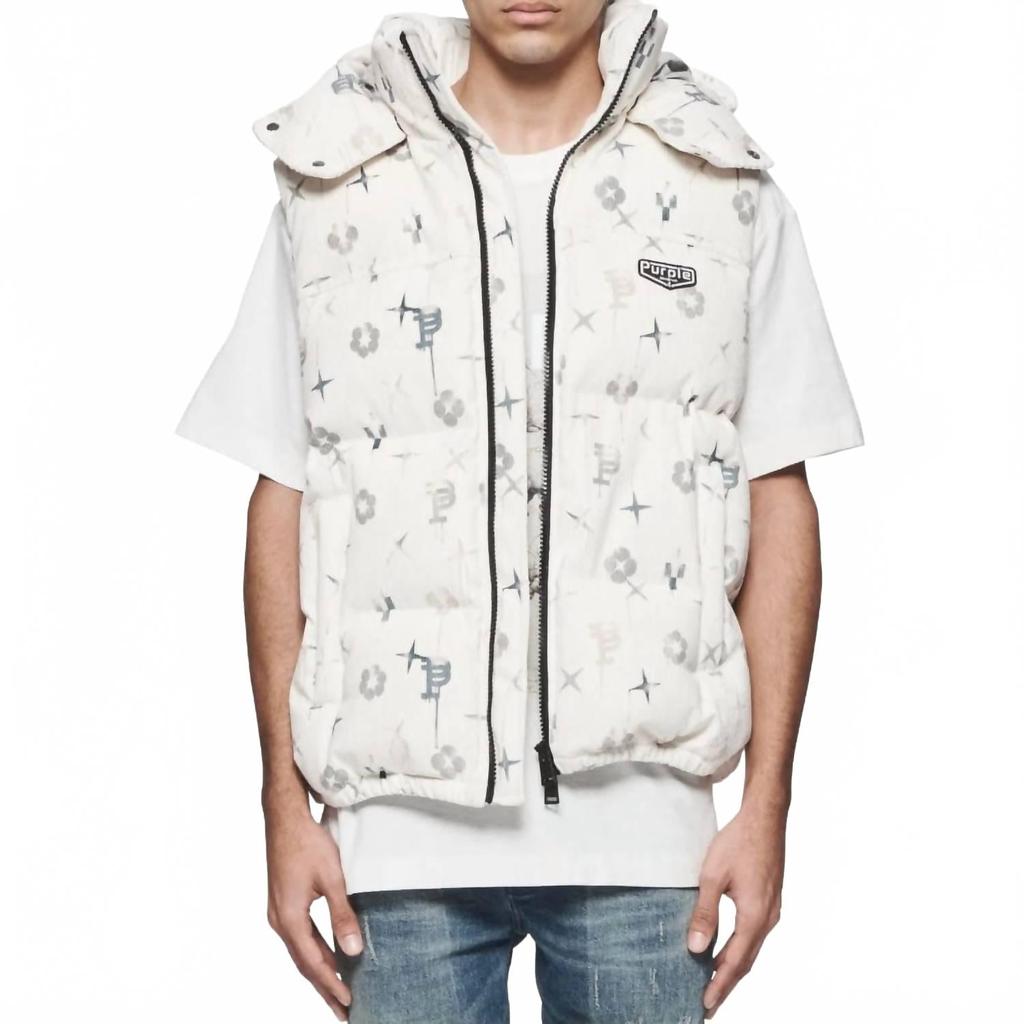 Purple Brand Printed Corduroy Puffer Vest In White
