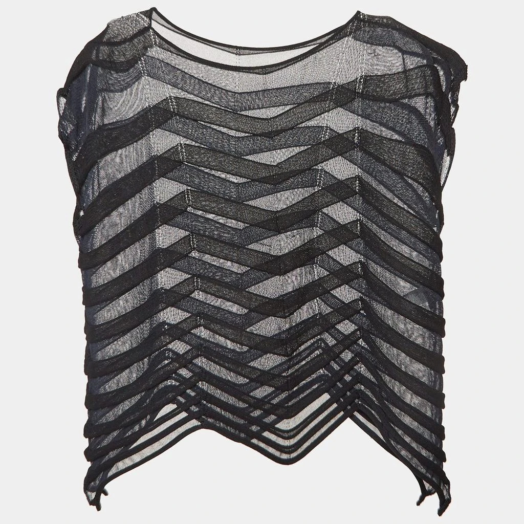 Issey Miyake Issey Miyake Navy Blue Chevron Jelly Knit Sheer Top S 2