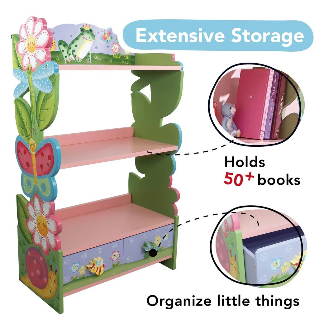 Teamson Kids Magic Garden Wooden Kids Bookcase | Hand Crafted & Painted | W-7500A 3