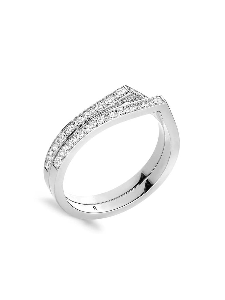 Repossi Antifer 18K White Gold & Pavé Diamond 2-Row Ring
