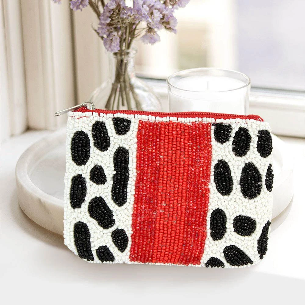 FASHNZFAB Cow Patterned Seed Beaded Mini Pouch Bag 1