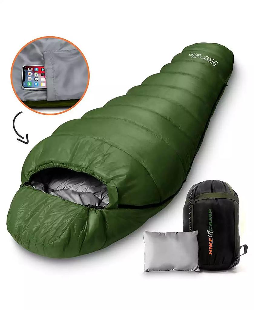 SereneLife Mummy Sleeping Bag With Travel Pillow and Compression Sack (Green)