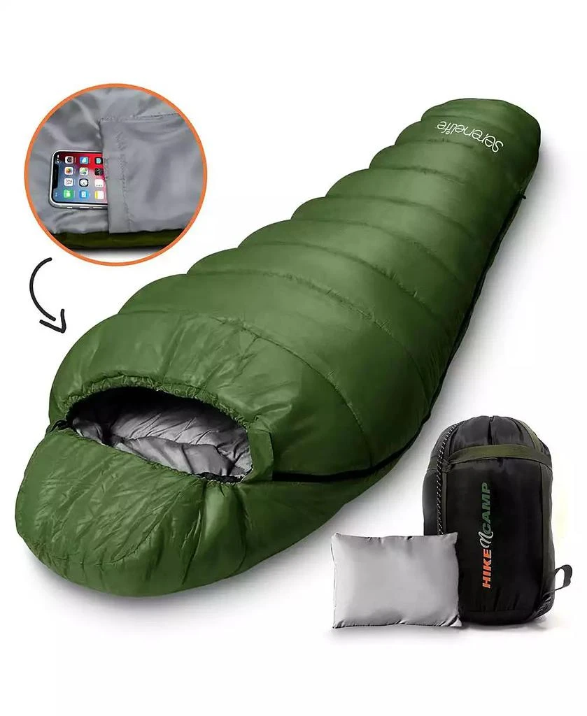 SereneLife Mummy Sleeping Bag With Travel Pillow and Compression Sack (Green) 1