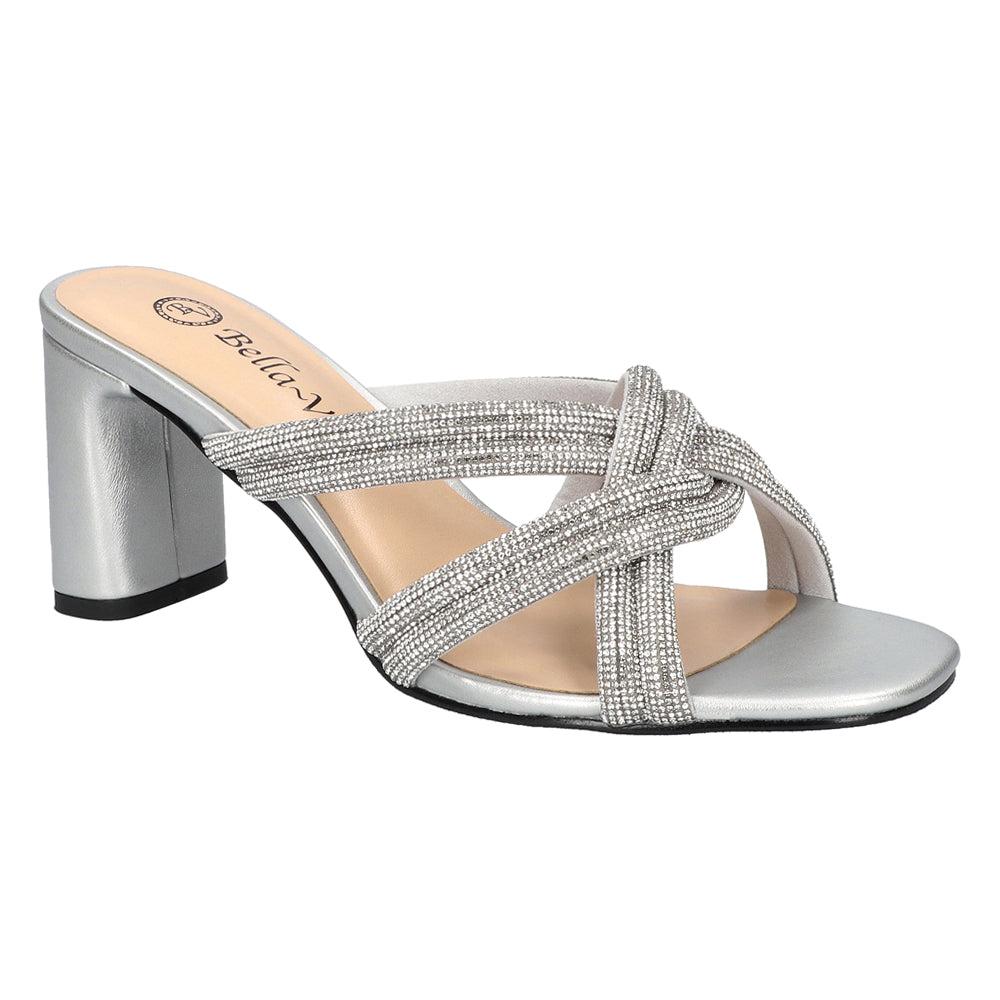 Bella Vita Carmen Rhinestone Metallic Block Heel Sandals