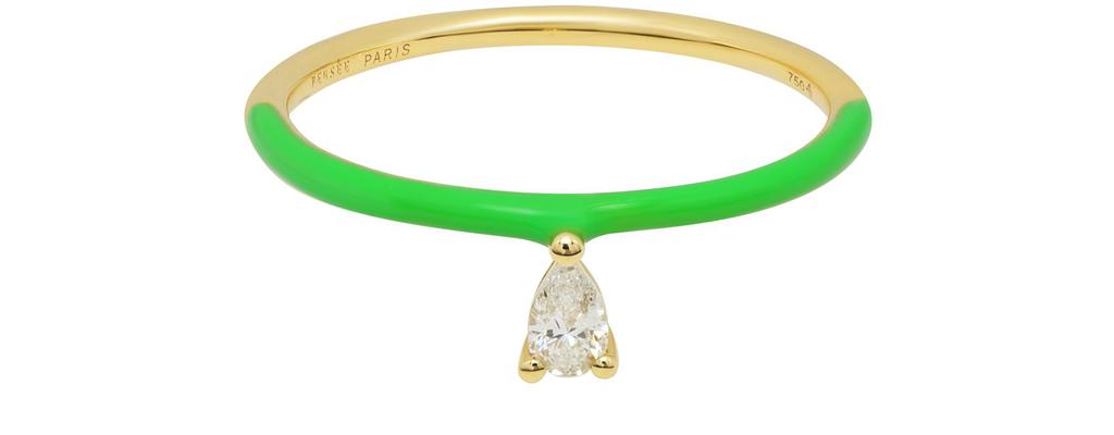 Persée Green Enamel pear diamond ring