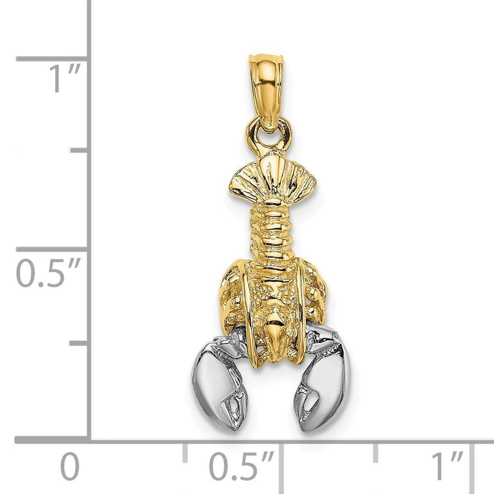 Diamond2Deal 10k Yellow Gold Rhodium 2-D Moveable Lobster Charm Pendant 3