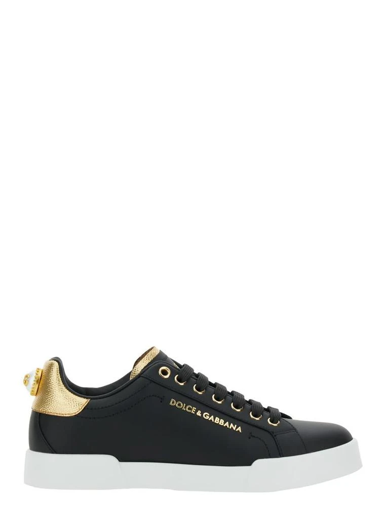 Dolce & Gabbana Black Low Top Sneakers With Logo Lettering On The Tongue And Logo Detail On The Heel In Leather Woman 1