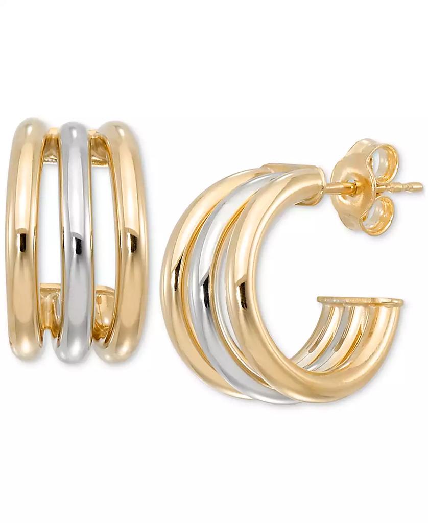 Macy's Polished Triple Row Extra-Small C Hoop Earrings in 10k White & Yellow Gold, 0.39"