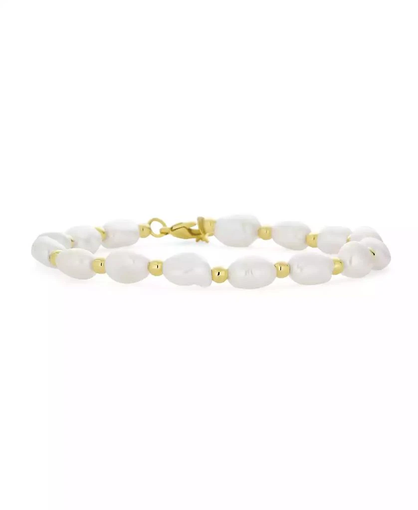 Bling Jewelry Simple White Freshwater Pearl Strand Bracelet 18K Gold Plated 6.5-8.5 Inch 2
