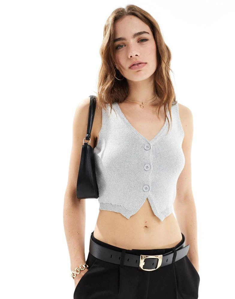 Stradivarius Stradivarius knitted waistcoat in grey 1