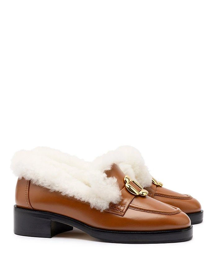 Larroudé Women's Bobbie Shearling Trim Brown Block Heel Loafers 1