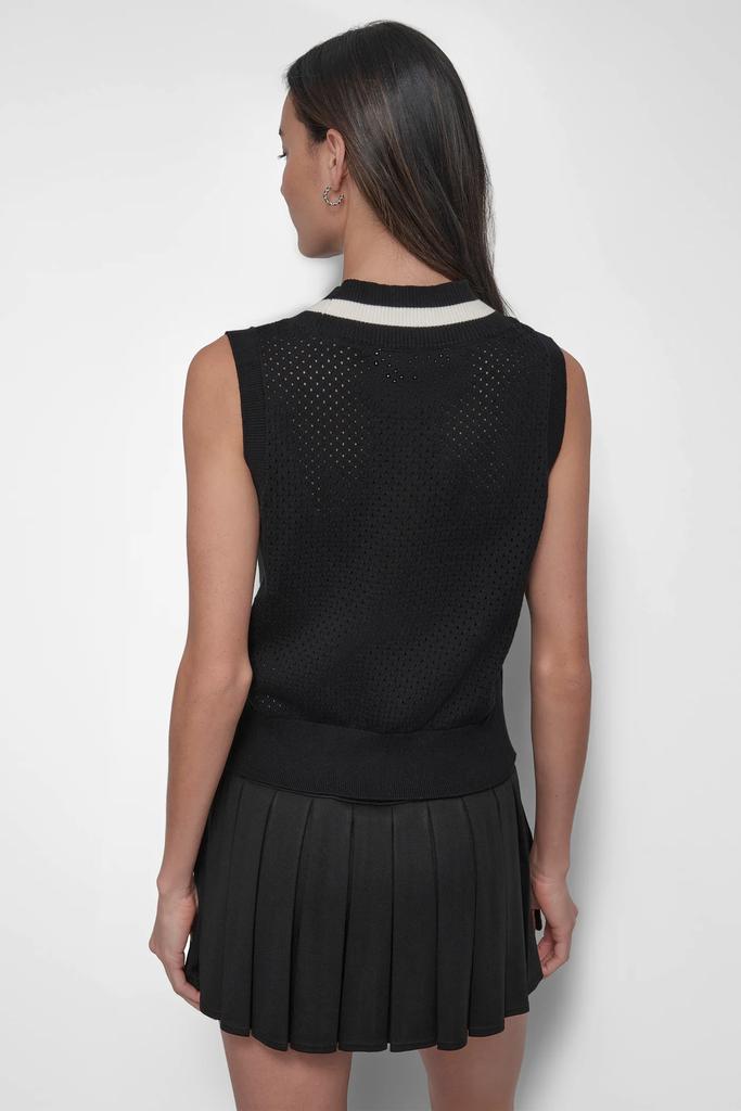 DKNY STRIPED MESH POINTELLE SWEATER VEST