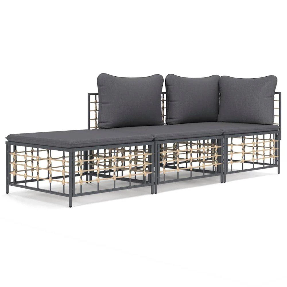 VidaXL 3 Piece Patio Lounge Set with Cushions Anthracite Poly Rattan 2