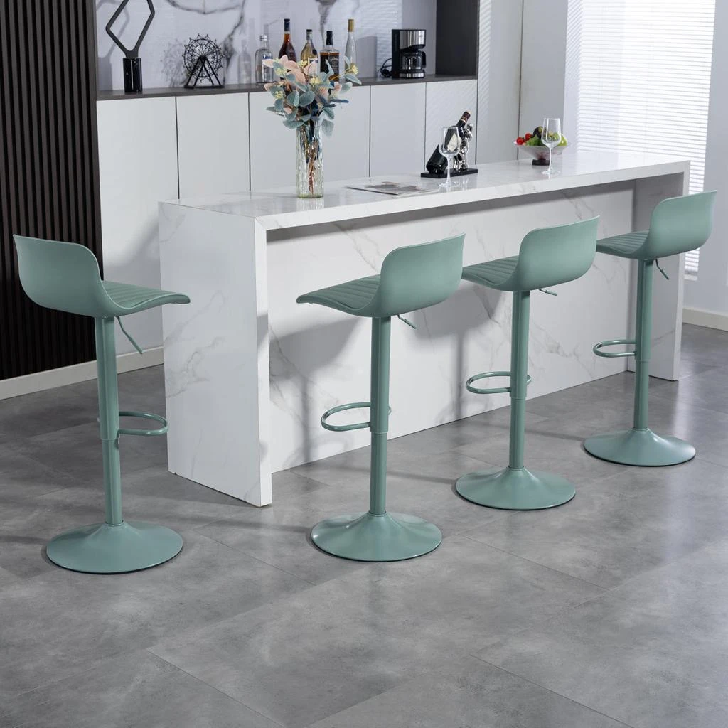 Streamdale Furniture Streamdale Bar Stools Set of 2 - Adjustable Swivel PU Leather Kitchen Island Chairs - Mint Green 4