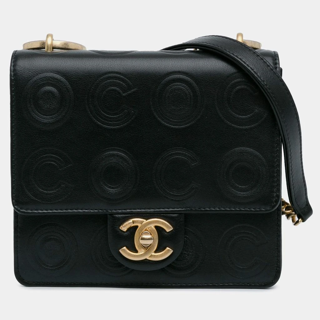 Chanel Chanel Black Leather Mini Square Coco Embossed Flap Bag 1