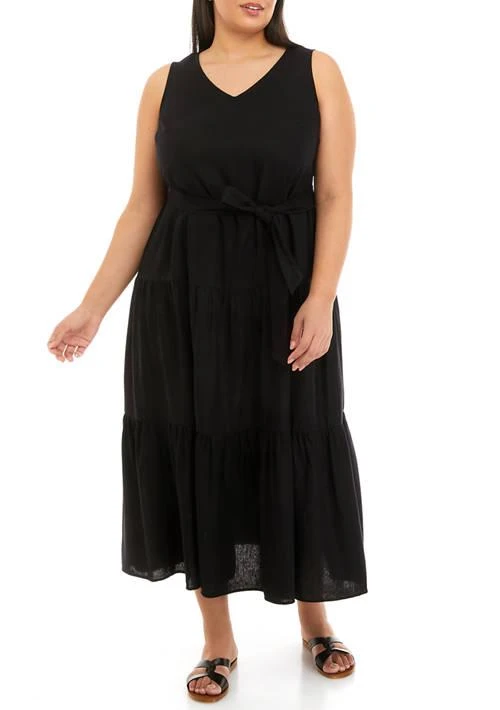 THE LIMITED Limited Plus Size Sleeveless Linen Tiered Maxi Dress 1