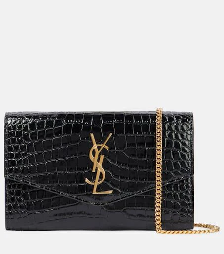Yves Saint Laurent Uptown croc-effect leather wallet on chain 1