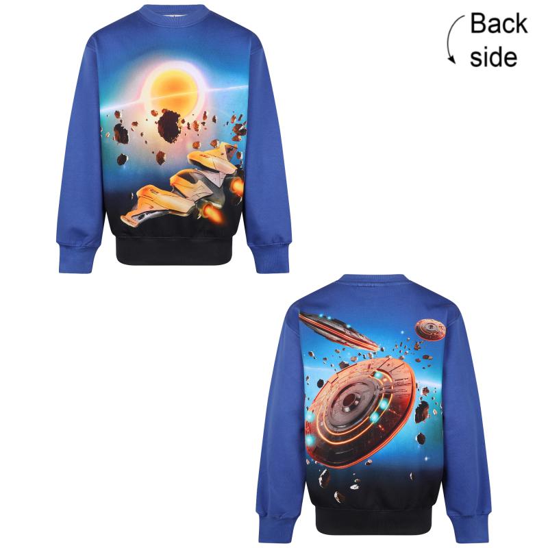 Molo Spaceships and ufos print multicolor royal blue sweatshirt