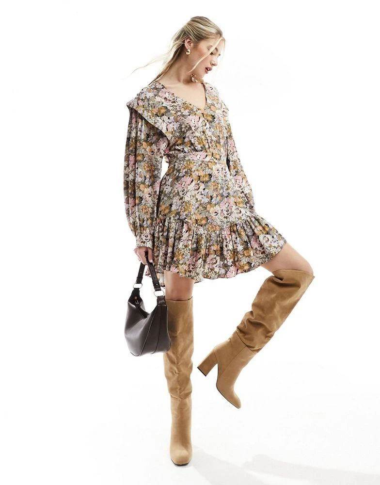 & Other Stories & Other Stories v neck mini dress with volume sleeves in bibi print 4