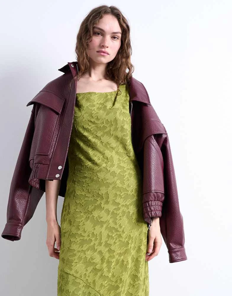 green devore dress Hada Dark Green Satin Devore Square-Neck Maxi Dress With Removable T – Club  L London main image 0