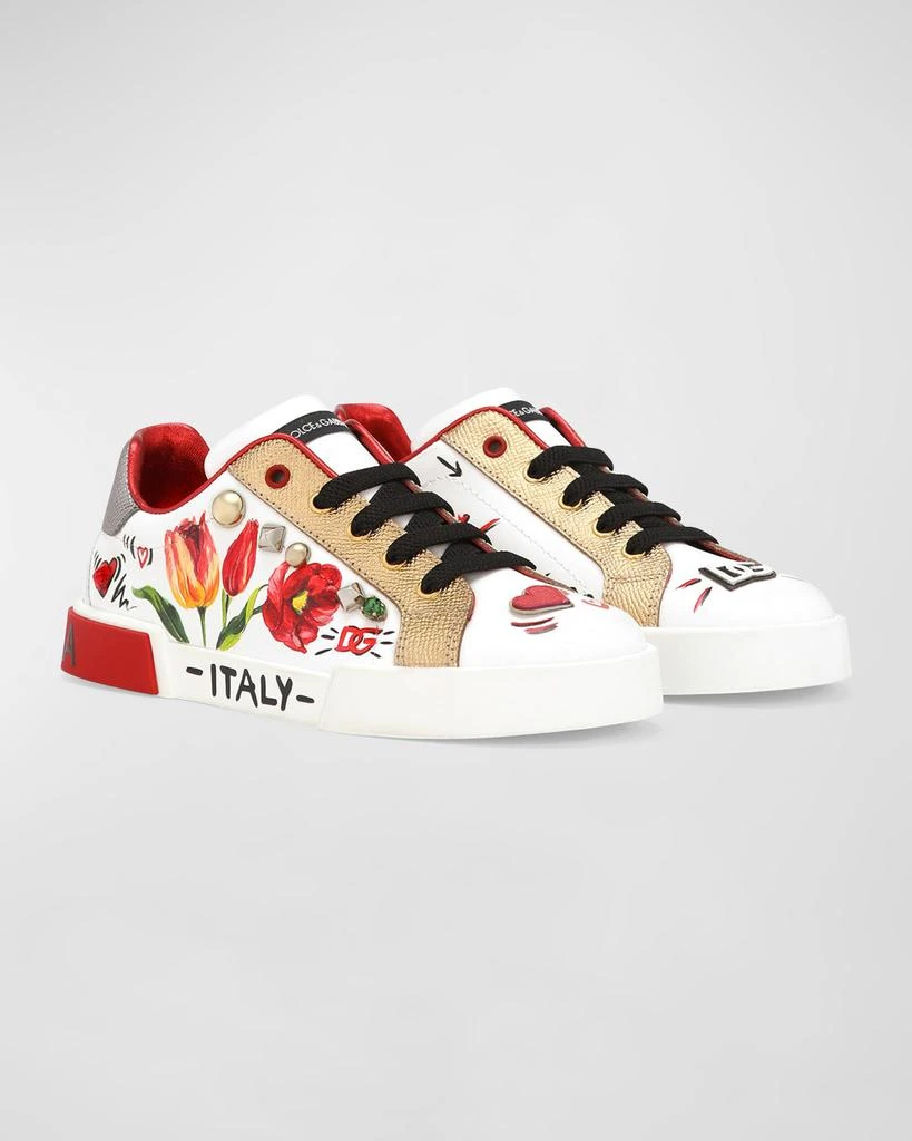 Dolce & Gabbana Girl's Bejeweled Logo-Print Leather Sneakers, Kids/Toddlers 2