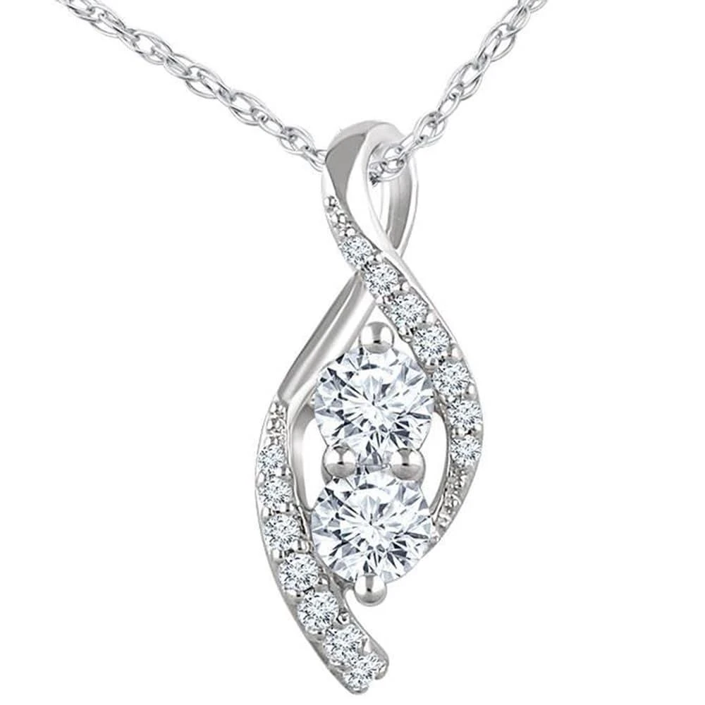 Pompeii3 5/8ct Two Stone Diamond Freeform Pendant 10k White Gold 5/8" Tall