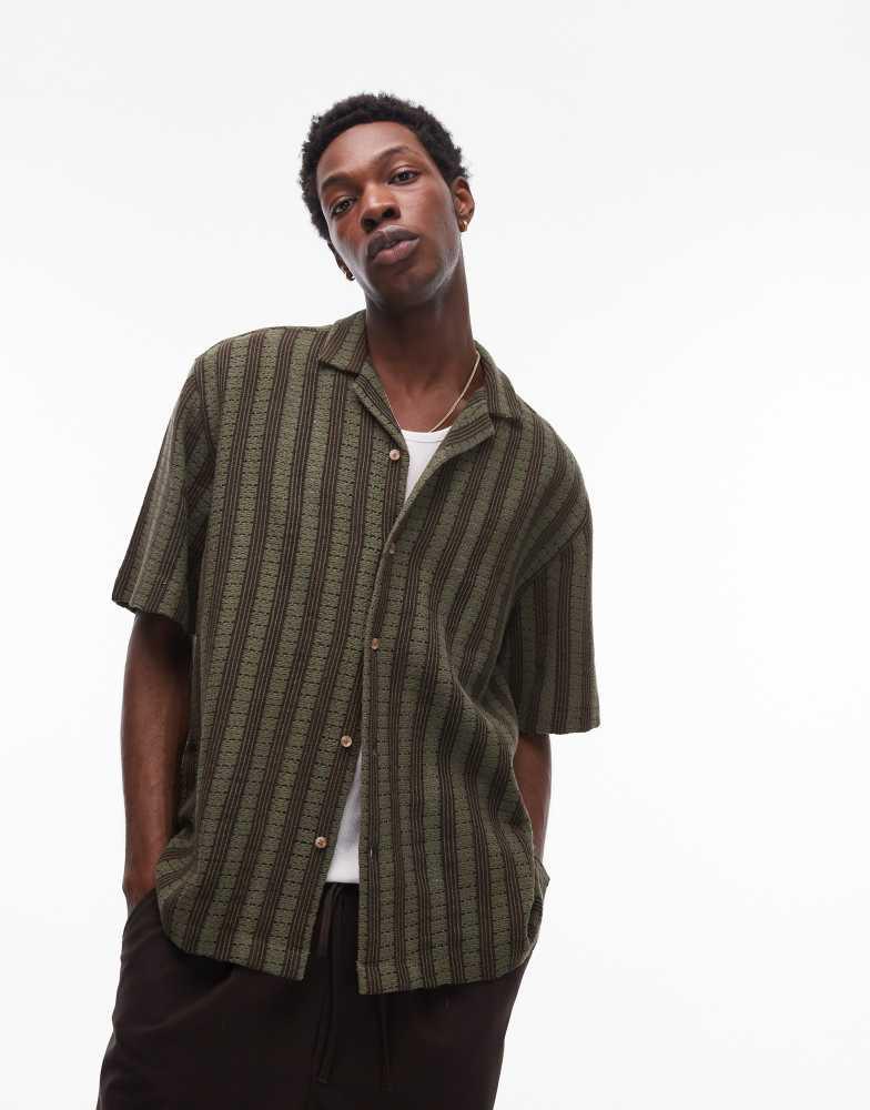 Topman Topman short sleeve knitted crochet shirt in green