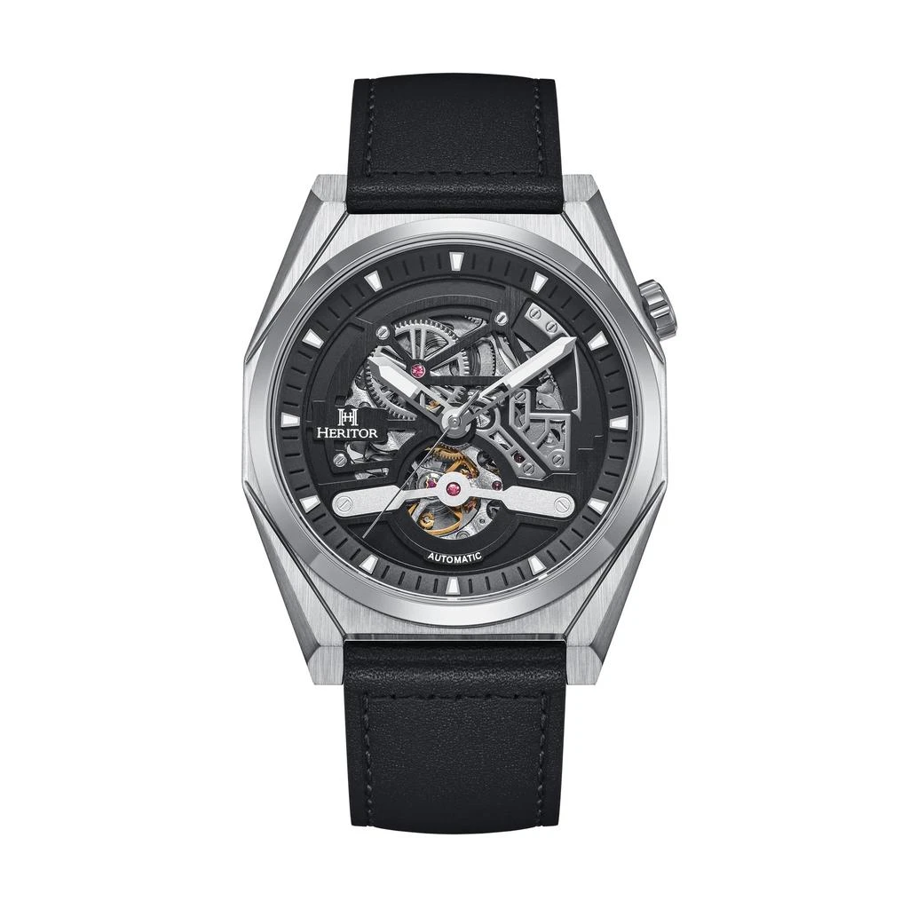 Heritor Automatic Amadeus Semi-Skeleton Leather-Band Watch 7